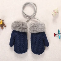 childrens thickened wool knitted mittens for boys and girls with rope winter warm gloves with raw edges mittens