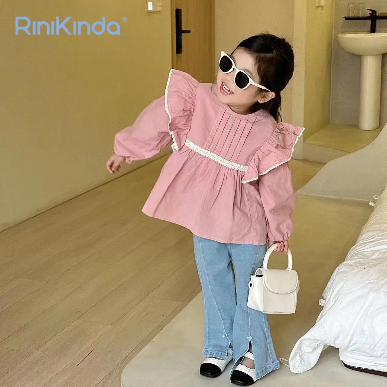 

2023 милые рубашки для девочек, кружевные осенние детские рубашки с длинным рукавом, детская одежда, Детские Рубашки, Топы