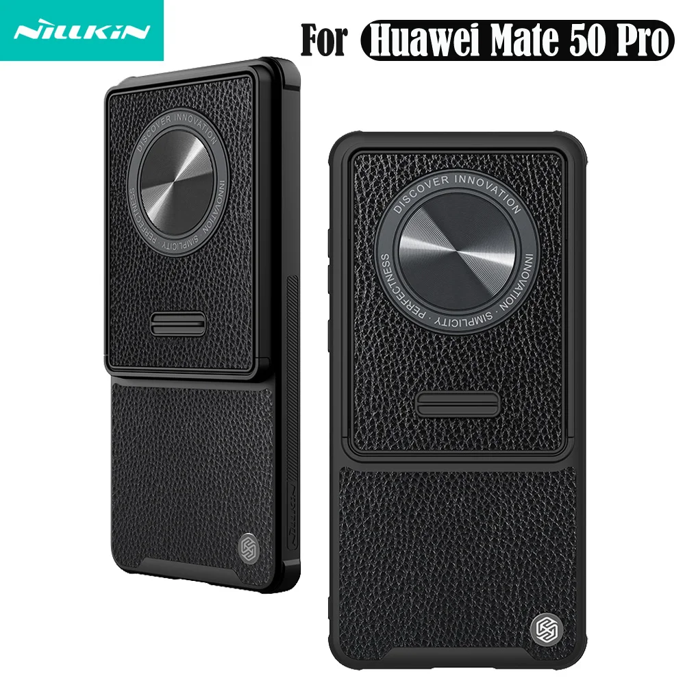 

Чехол для Huawei Mate 50 Pro, кожаный металлический чехол Nillkin Leitz S, роскошный текстурный Противоскользящий чехол для камеры, весенний чехол для Huawei ...