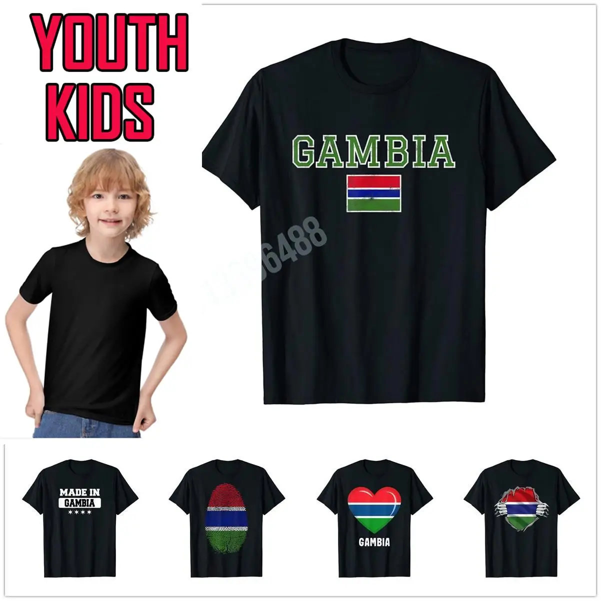 

Футболка детская с флагом Гамбии, из хлопка