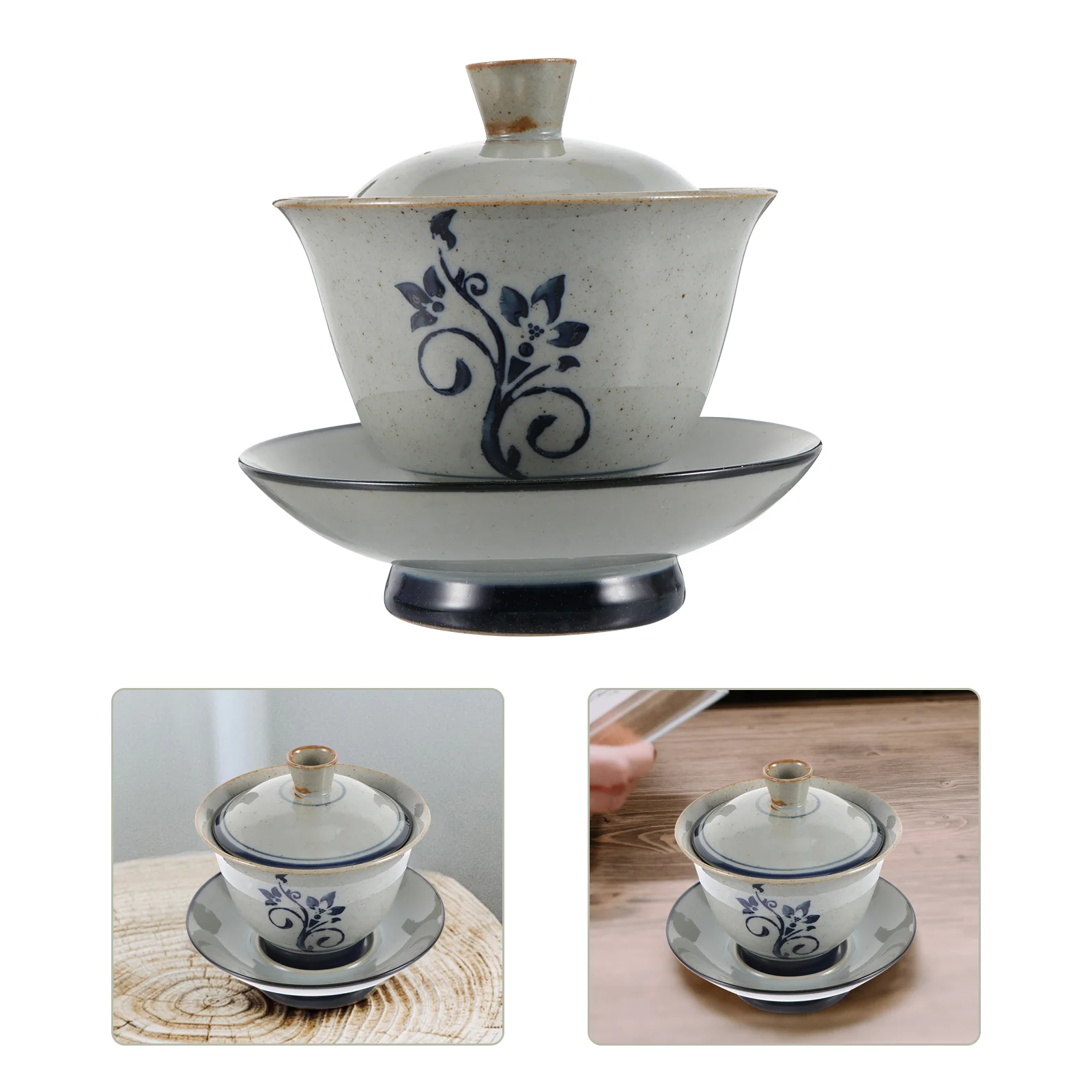 

1 Set Ceramic Tea Cup Chinese Style Kungfu Tea Bowl Fu Tea Cup with Saucer Lid