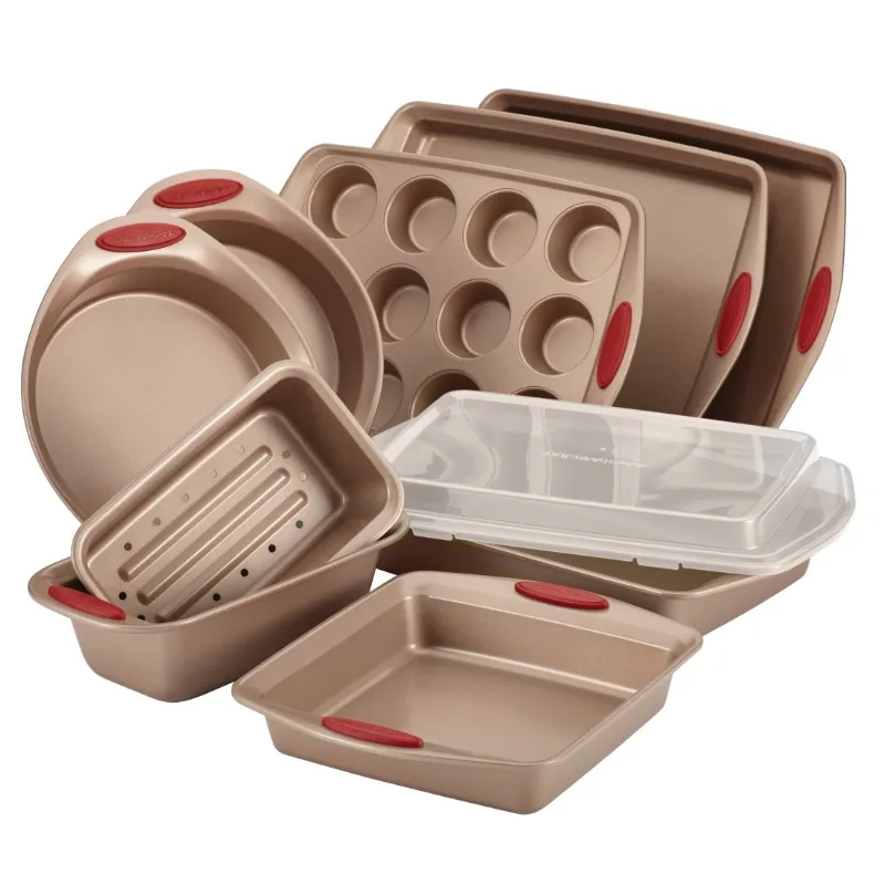 Rachael Ray 10-Piece Cucina Nonstick Bakeware Set, Brown wit