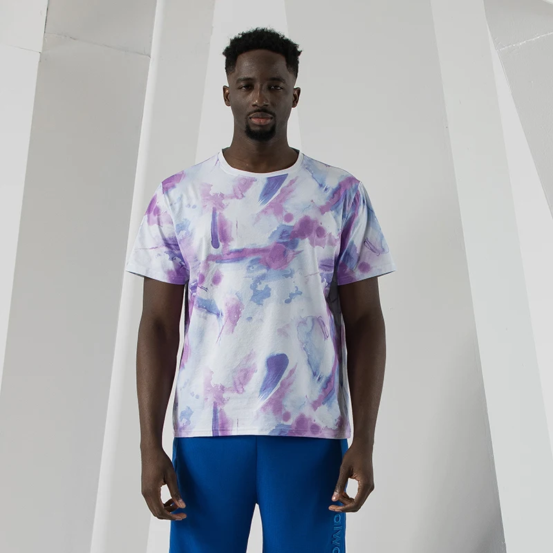 

New Arrival High Quality Men's T-shirts Quick Drying for Outdoor Running Splash Ink Colorful Printed Plus Big Size M-5XL