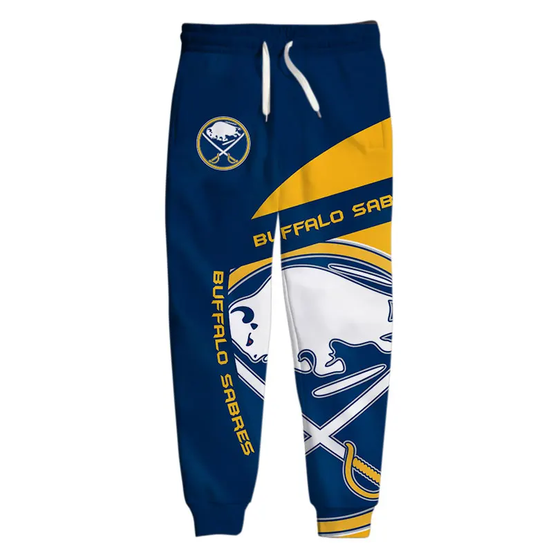 

Buffalo men's casual pants blue yellow stitching graffiti cow print Sabres Sweatpants