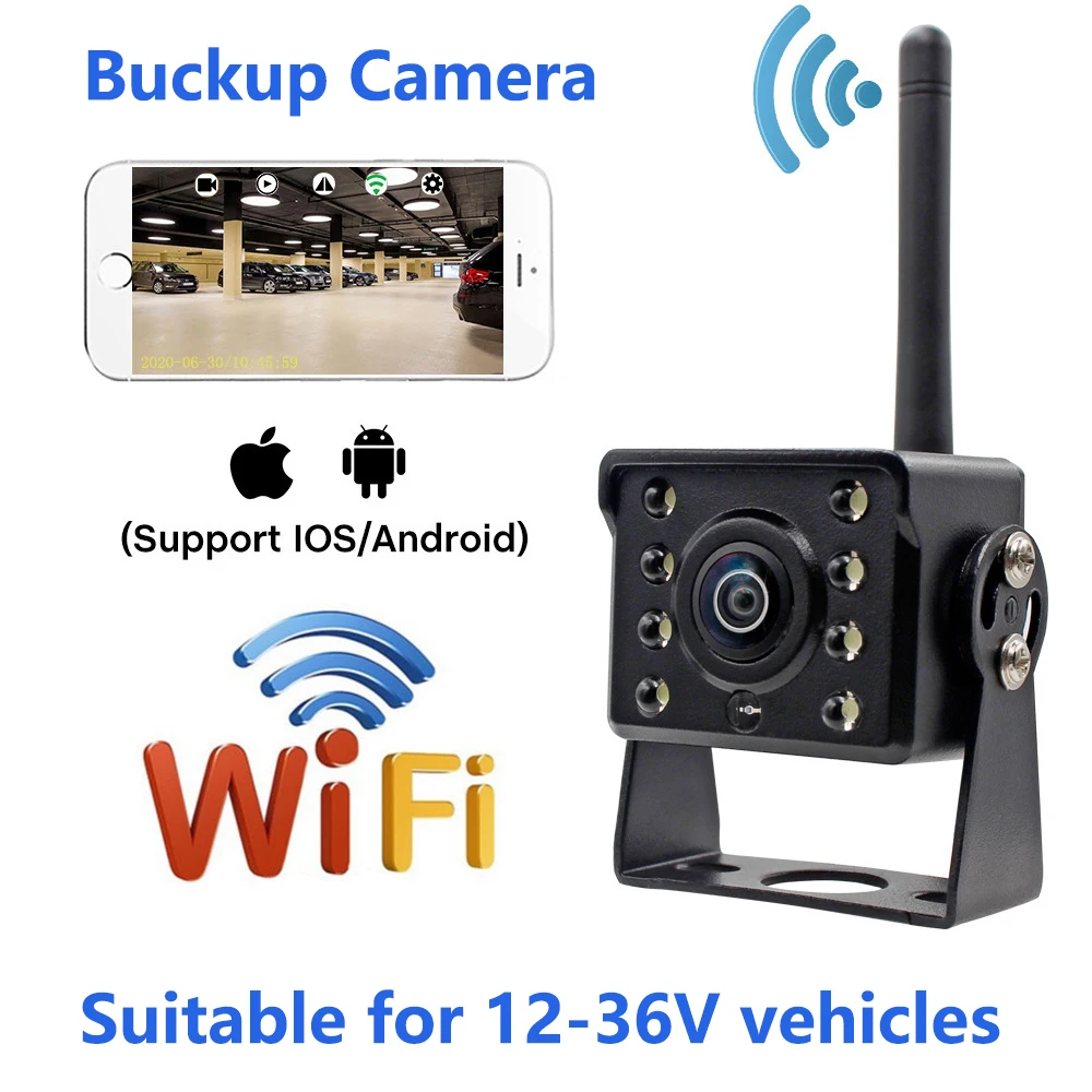 

WiFi Backup Camera 1080P Rear View Reverse Imaging Night Vision Driving Recording Waterproof Video Camera for 12-36V Vehicles