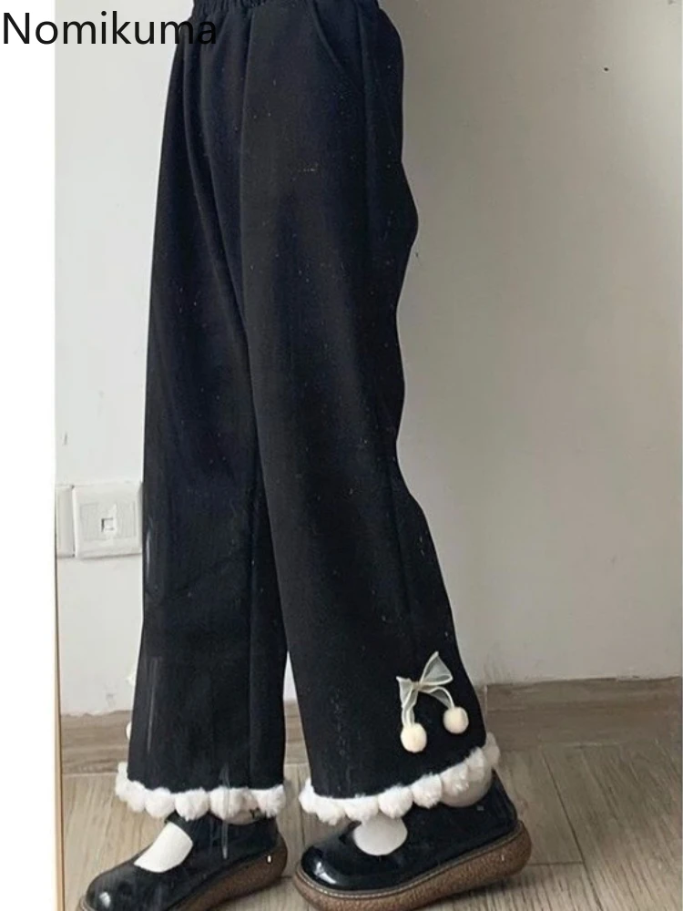 2024 новые японские широкие брюки для женщин твидовые повседневные с бантом Femme