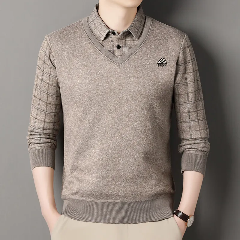 Мужская повседневная верхняя одежда двойные рубашки свитера Новые осенне-зимние