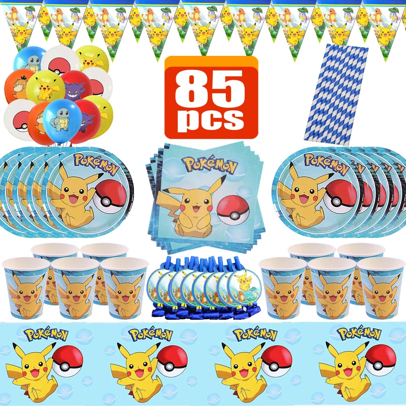 Pokemon Forniture Per Feste Di Compleanno Pikachu Decorazioni Per Feste Palloncini Foil Blowouts Stoviglie Piatto Tovagliolo Baby Shower Forniture Gio