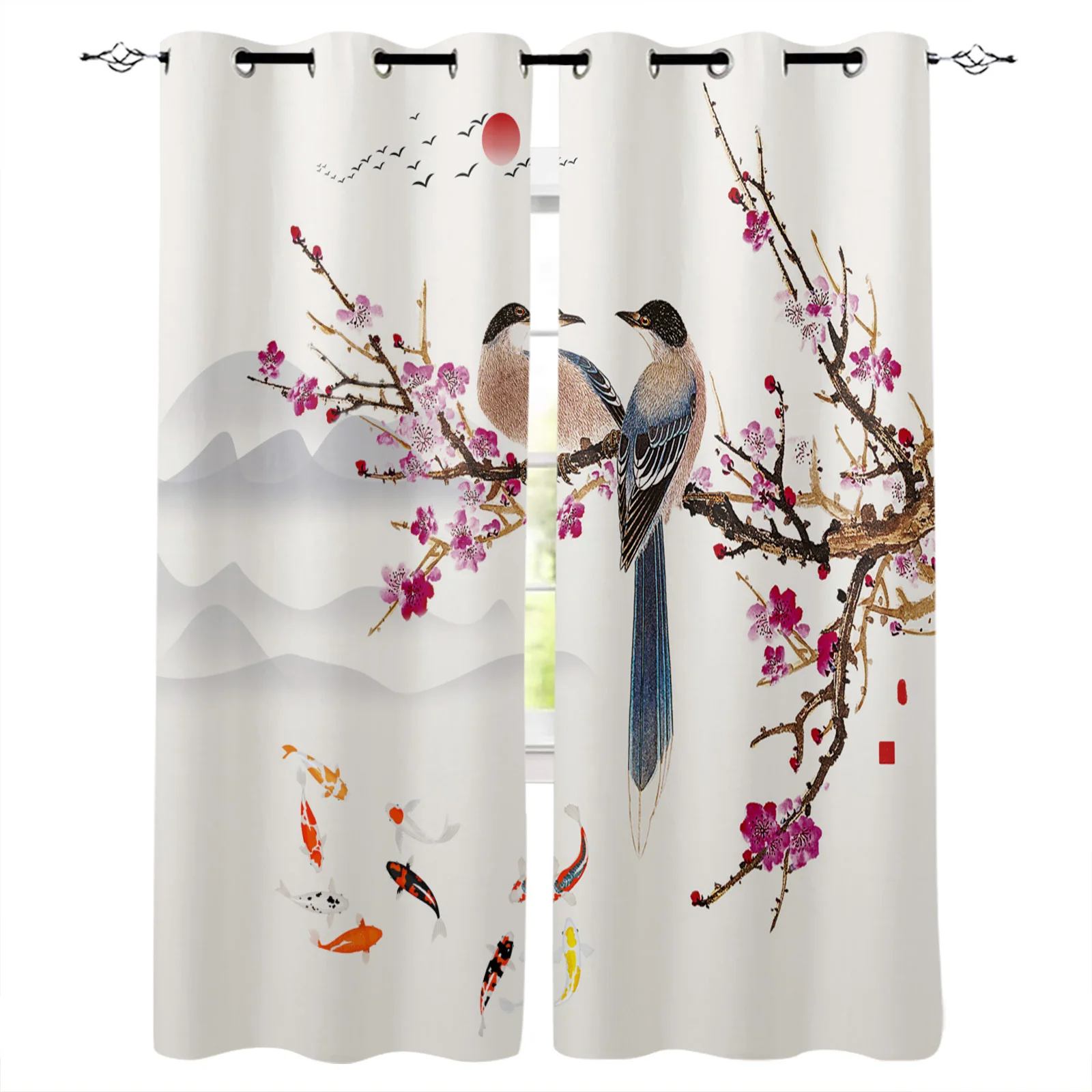 

Plum Blossom Magpie Carp Curtains For Living Room Bedroom Window Treatment Blinds Finished Drapes Kitchen Curtains