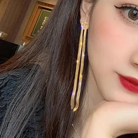 2022 new trendy fashion exaggerated simple long tassel golden silver color temperament earrings party jewelry exquisite gifts