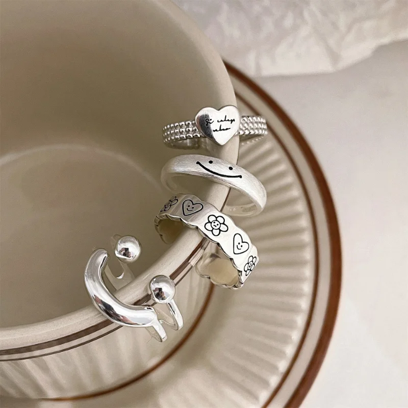 

Smiling Face Love Combination Ring for Men and Women 2023 New Fashion INS Light Luxury Retro Sweet Cool Junior High Sense Ring