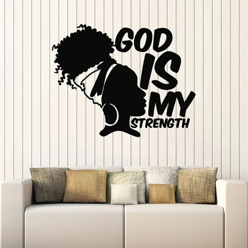 Африканская девушка Наклейка на стену God Is My Strength Цитаты Виниловая наклейка