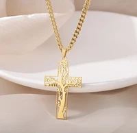 stainless steel retro christian cross necklace for women men gold black color punk prayer cuban chain pendant necklace jewelry