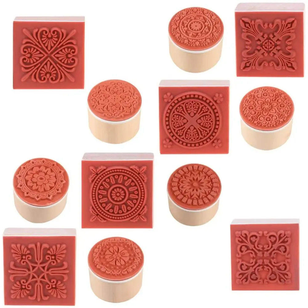 12 шт 3 см квадратная круглая керамика штамп барокко Мандала кружева текстура