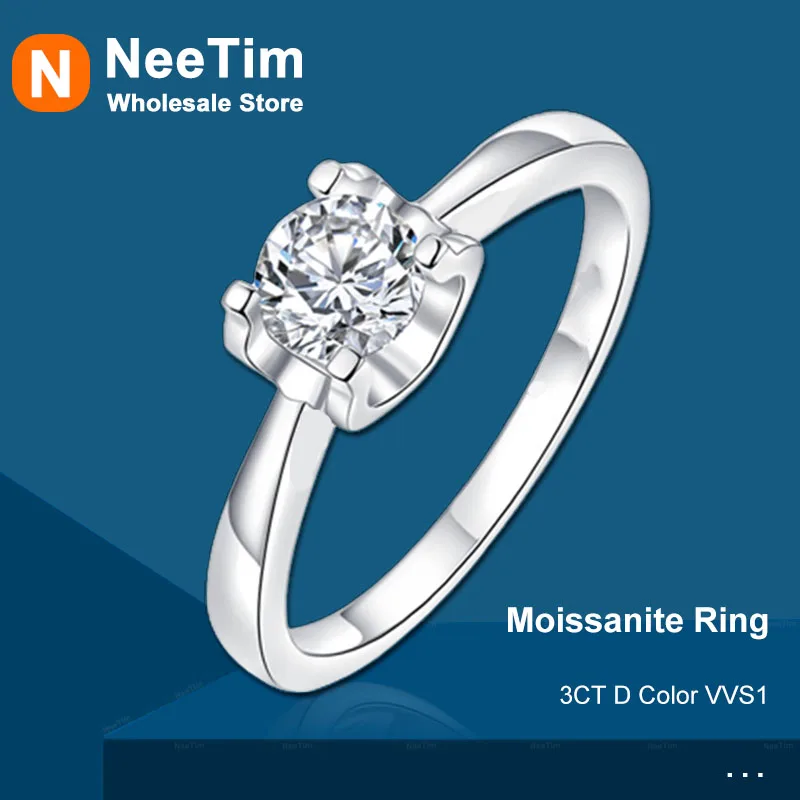 NeeTim Real 3 carati D Color Moissanite Diamond fedi nuziali per le donne anello in argento Sterling 925 placcato oro bianco gioielleria raffinata