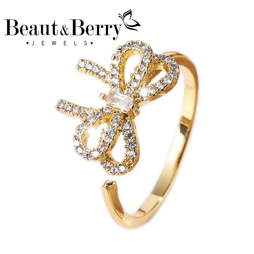 

Beaut&Berry Women's Sweet And Cute Bow Rings Copper Zircon Romantic Rings Wedding Office Party Best Gift Accessories Jewelry