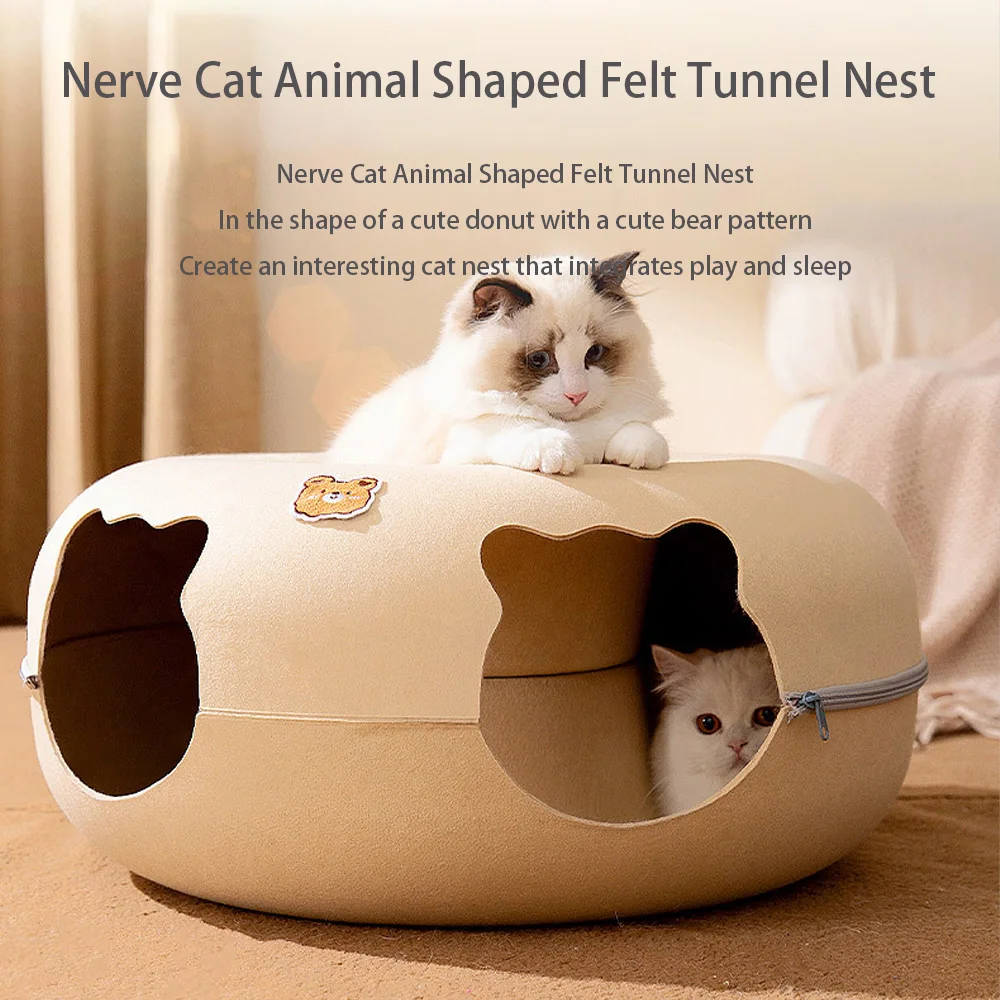 

Cat Tunnel Bed Indoor Cat Hideaway Detachable Four Season Universal Cat Bed with Zipper for Multiple Cats Tunnels Tube Toys