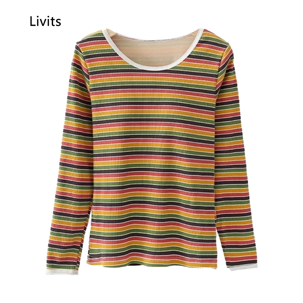 

Женский бюстгальтер, футболка, полосатые кружевные топы, футболка с круглым вырезом и длинным рукавом, сексуальный Повседневный корейский стиль SA1473