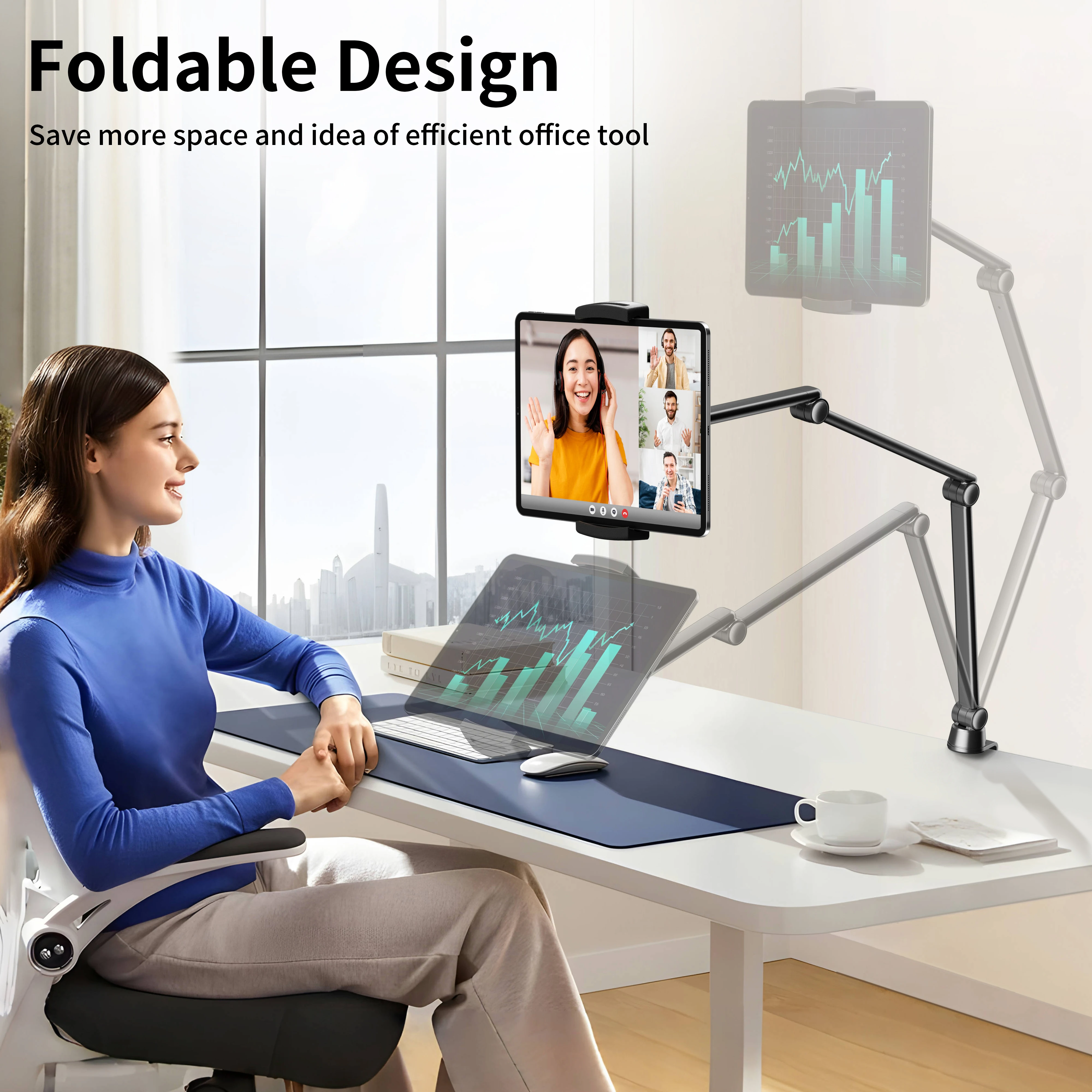 LULULOOK Складная подставка для планшета с 2 зажимами Регулируемая алюминиевая