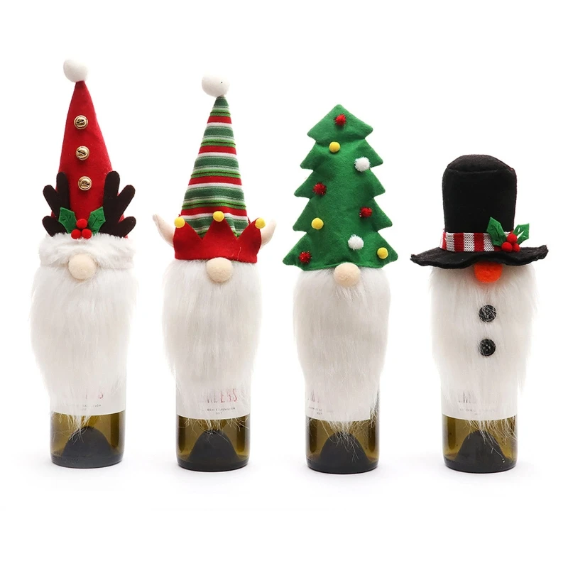 

Christmas Decorative Gnomes Wine Bottle Covers Set of 4 Xmas Party Decorations