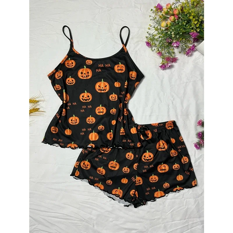 Хит продаж ночная рубашка для Хэллоуина пижама на бретелях-спагетти Женская