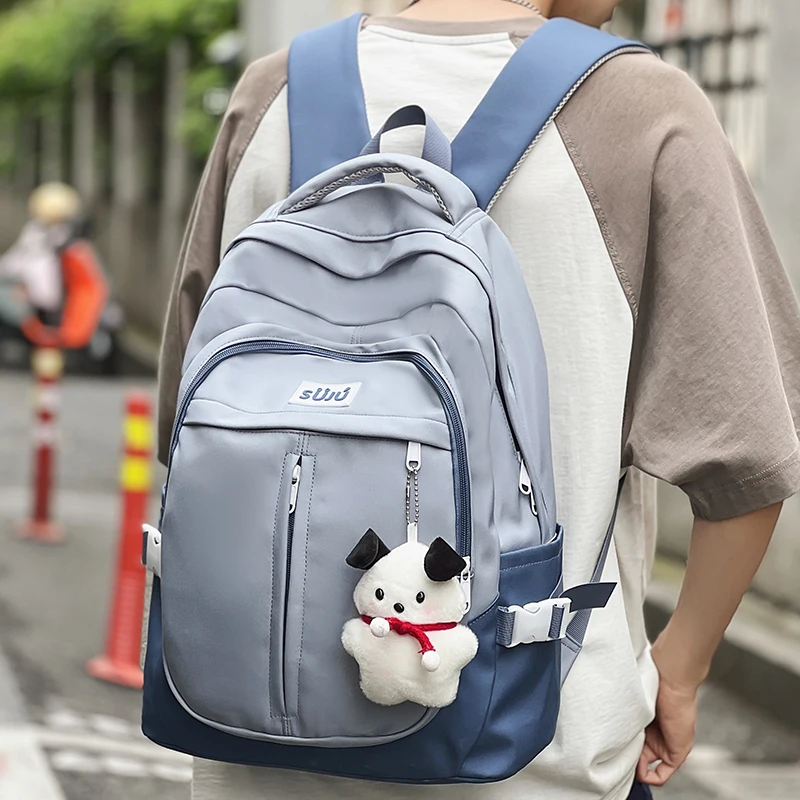 

Синий рюкзак для ноутбука унисекс, большой нейлоновый тканевый рюкзак с несколькими карманами для студентов и школьников, мультяшный рюкзак с подвеской для собак, рюкзак для влюбленных