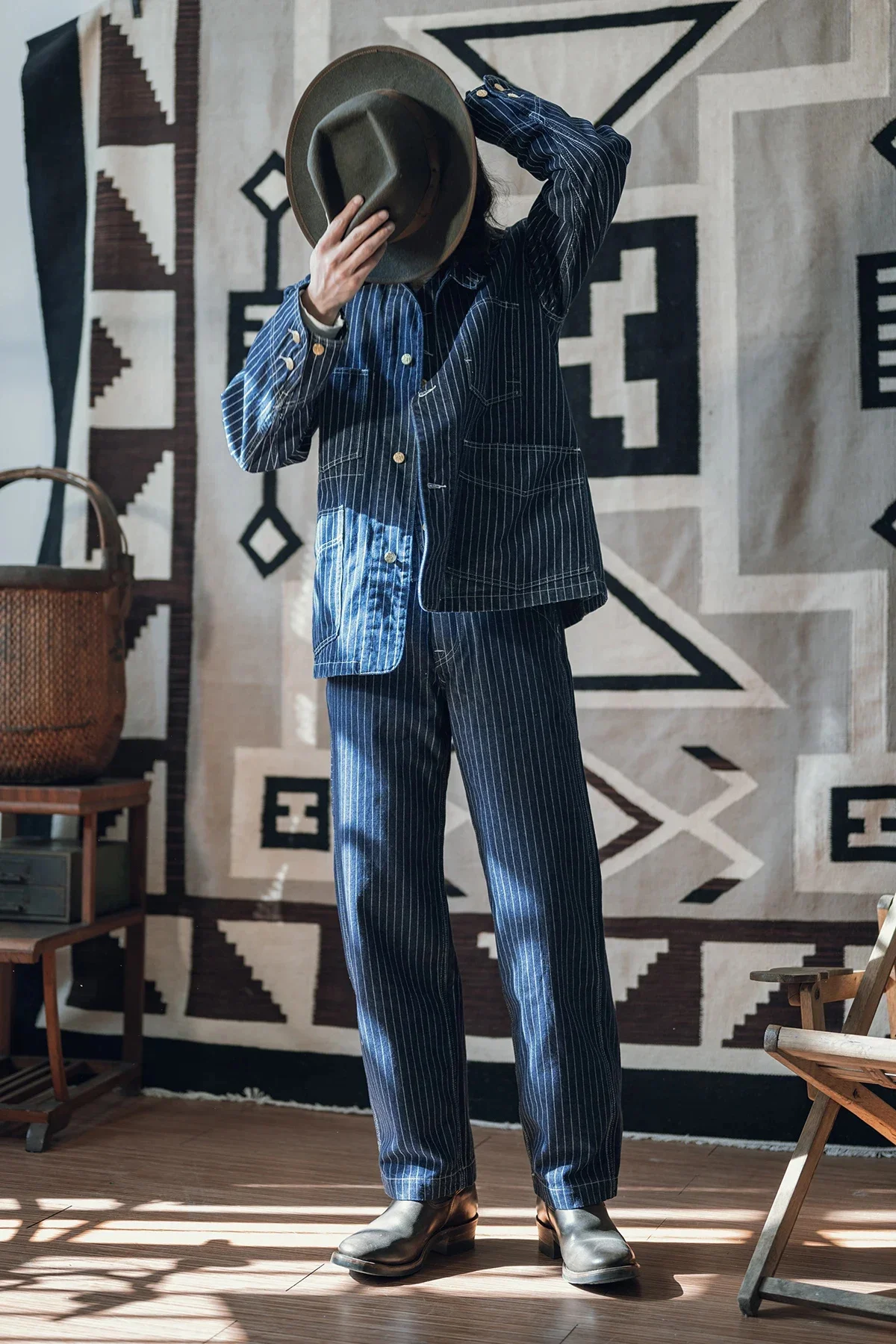 Нет в наличии Ретро 1920-х годов Wabash Stripe Железная дорога Рабочие брюки Винтаж