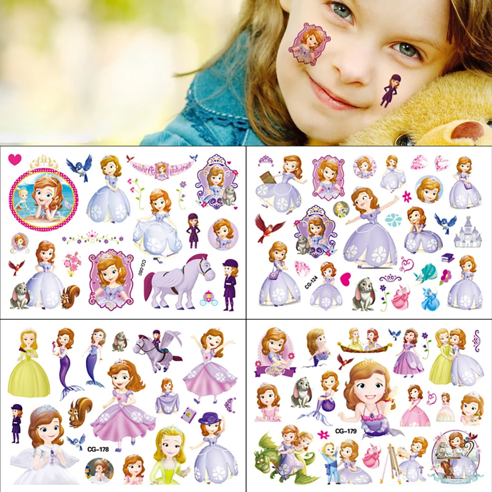 

1Pcs Sofia The First Temporary Tattoo Stickers Cartoon Anime Tattoos Sticker Arm Hand Face Fake Tattoo Decal Kid Body Toy Decor