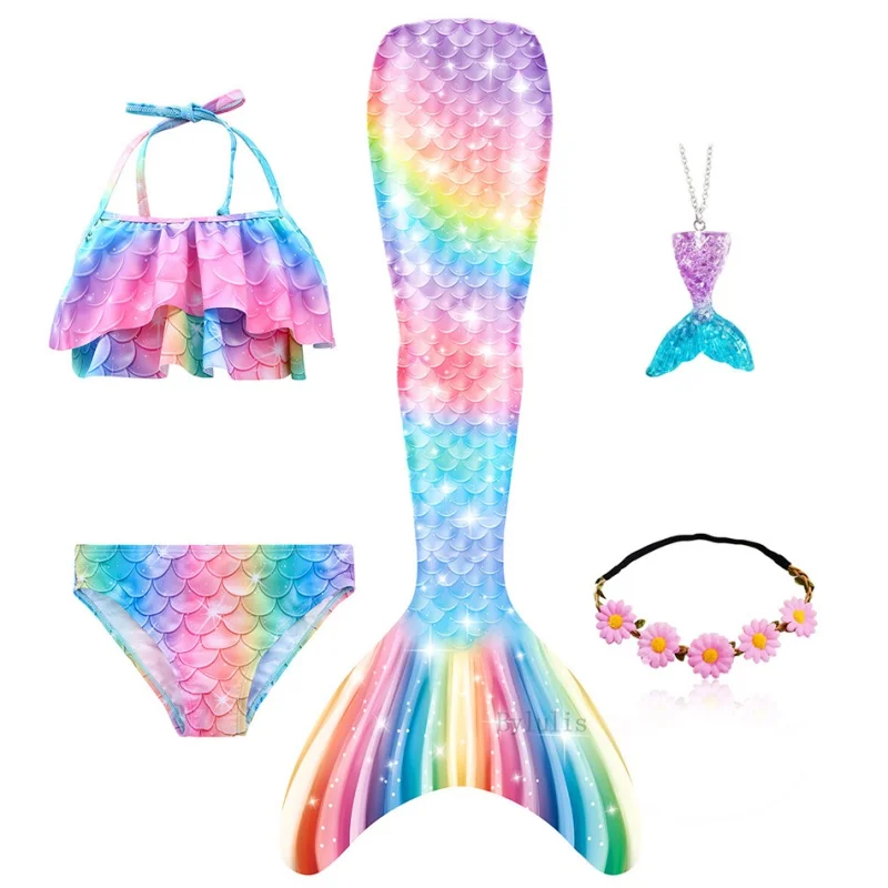

5Pcs/Set Girls Mermaid Tail Swimsuit Children the Little Mermaid Costume Cosplay Beach Clothes Bathing Suit