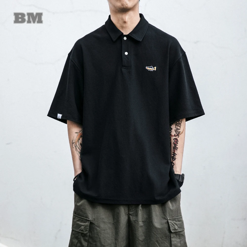 Рубашка-поло мужская с коротким рукавом свободная уличная одежда в японском