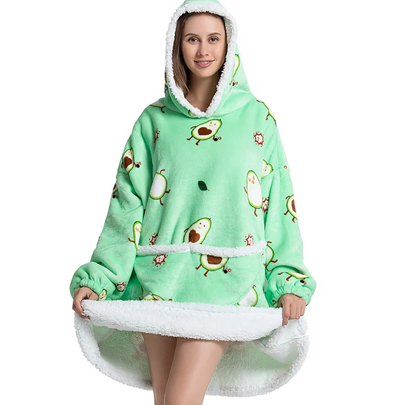

Cold-Proof Flannel Thick Pajamas Lambswool Lazy Blanket Hooded Robe Outerwear Cartoon Dressing Gown Pyjama Femme Ropa De Dormir
