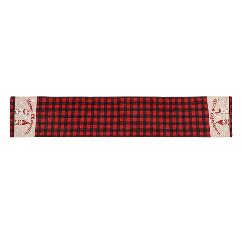 

Christmas Table Runner Gnome Red Black Plaid Table Cloth Linen Ornament for Indoor Outdoor Home Party Decoration Gift