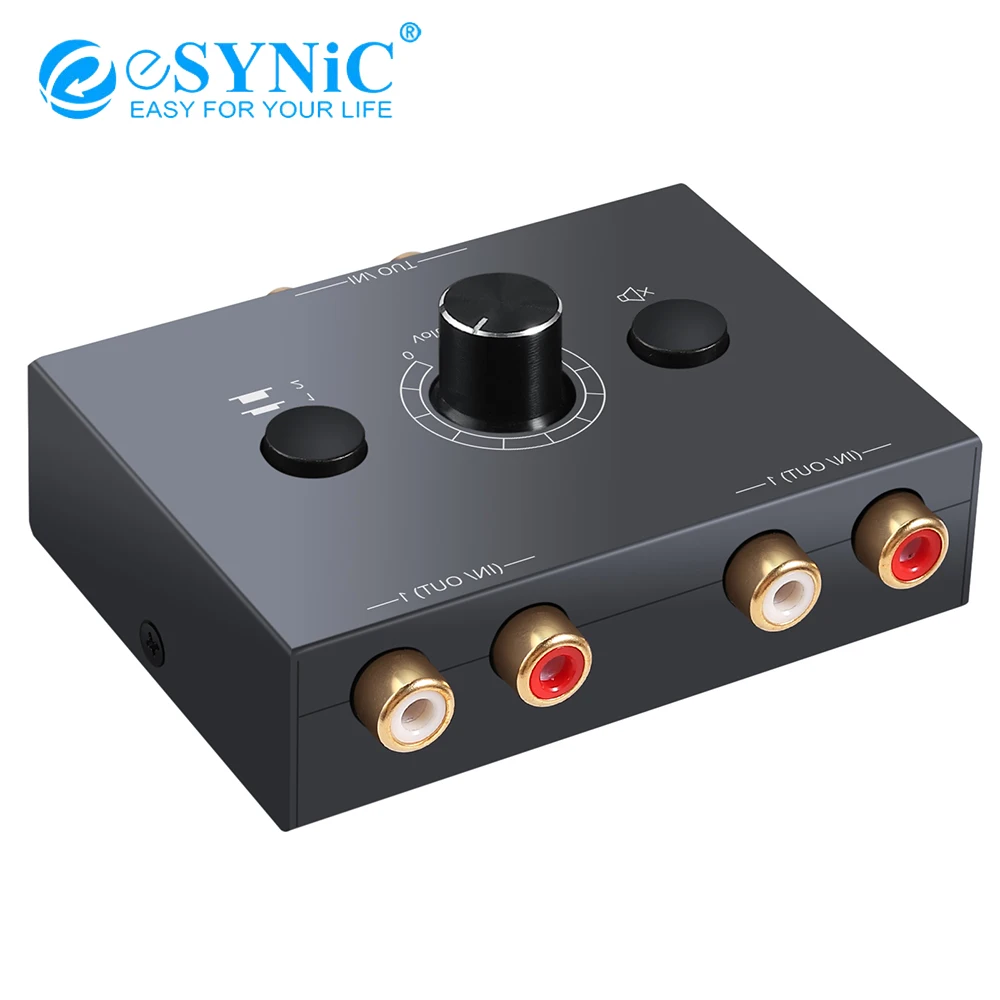 

eSYNiC 2 X 1/1 X 2 L / R Stereo Audio Bi-Directional Switcher With Mute Button Portable RCA Stereo Audio Switch Audio Splitter