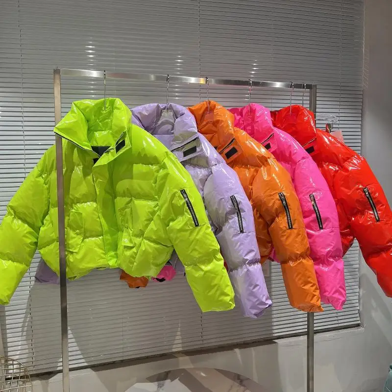 Bright Face Women Cottonm-padded Coat 2022 New Autumn Winter Stand Collar Solid Bread Coat Zip Long Sleeve Wadded Jacket Pink