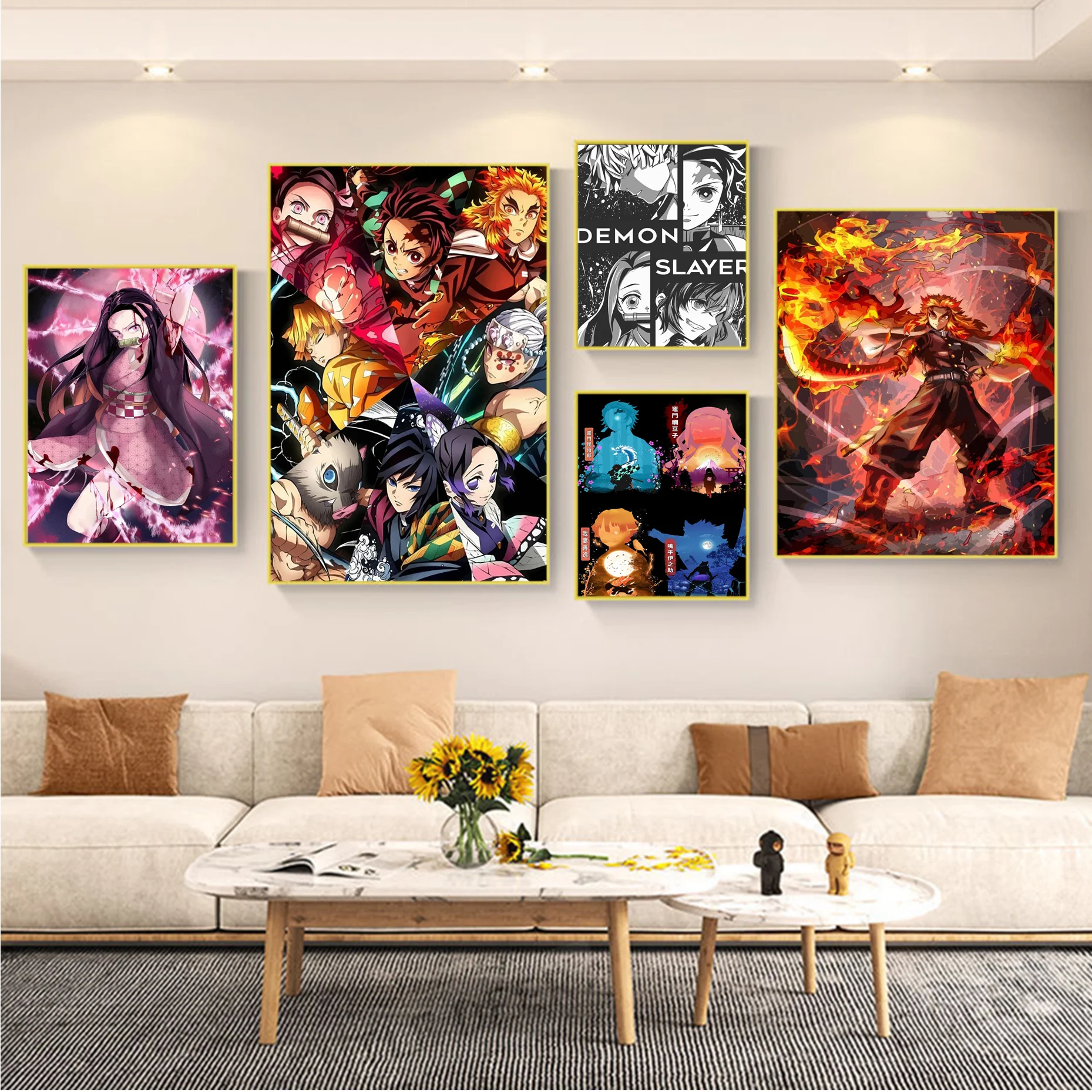 

Anime Demon Slayer Poster Movie Sticky Posters Retro Kraft Paper Sticker DIY Room Bar Cafe Aesthetic Art Wall Painting