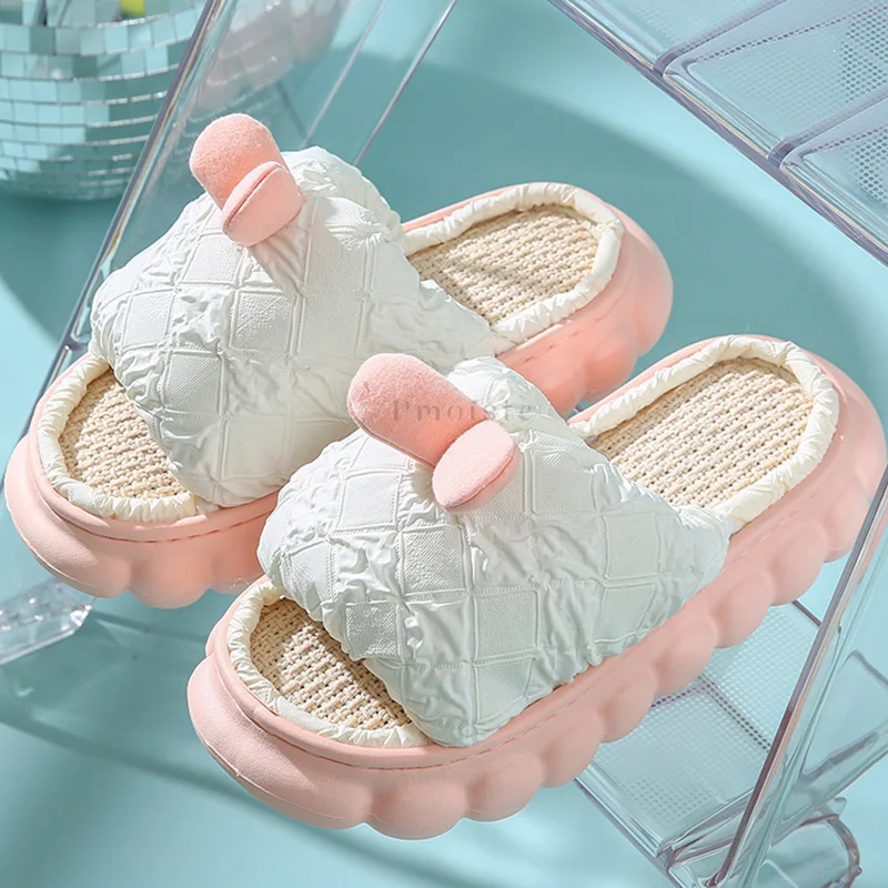 2022 Winter Home Slippers for Women Down Cloth Bedroom Slippers Linen Eva Non-Slip Female Indoor Platform Shoes for Woman Slides