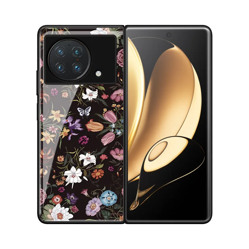 

XFold Funda Case for Vivo X Fold Retro Small Floral Flower Pattern Tempered Glass Coque Protection Mobile Phone Case Cover Capa