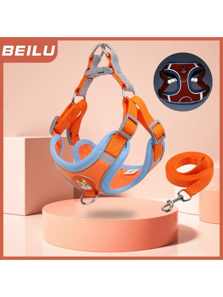 

2021 New Pet Chest Harness Suede Cat And Dog Harness Reflective And Breathable Adjustable Traction Rope