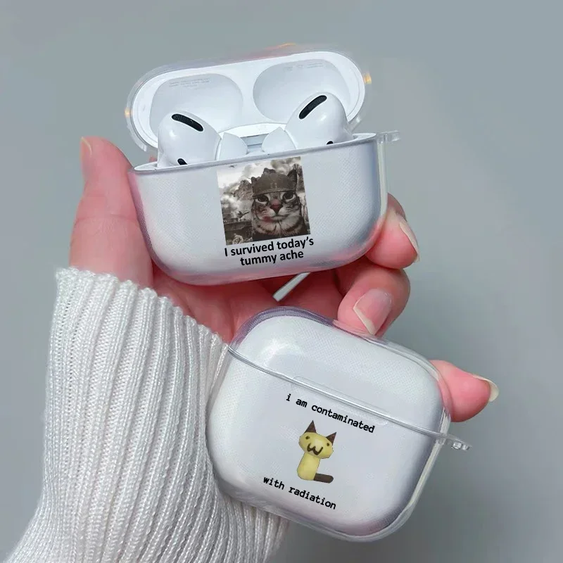 Чехол для наушников с мультяшным животным и котом Apple AirPods 4 3 2 1 прозрачные