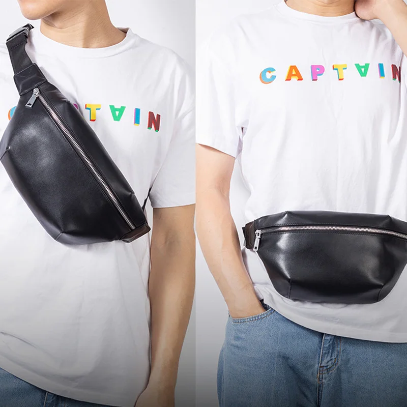 100% Genuine Leather Free Custom Name Waist Bag Summer Cowhide Chest Bag Fashion Large Capacity Fanny Pack Gift
