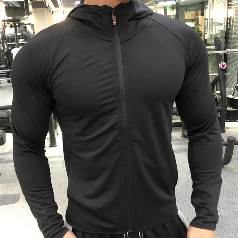 

New Winter Autumn Hoodies Sport Shirt Men Hat Zipper Running Jackets Fitness Gym Sports Clothing Sport Top Men's Sportswear 2022