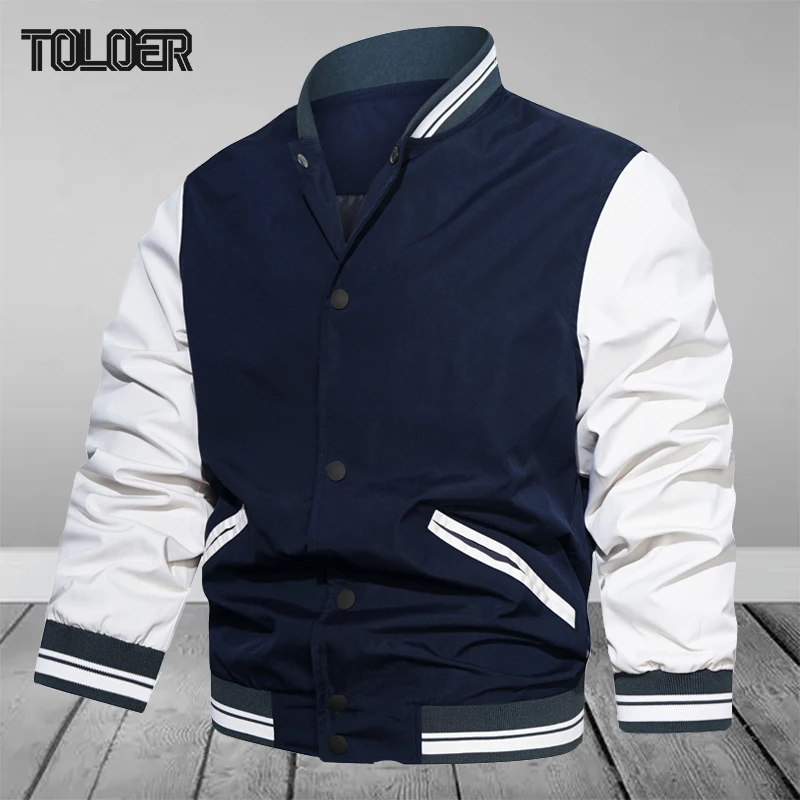 

Куртка мужская бейсбольная в стиле ретро, модная однотонная куртка-бомбер в стиле пэчворк, мотоциклетная Повседневная Уличная одежда свобо...