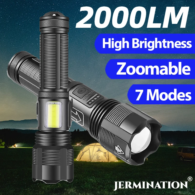 

[2000 Lumens] 7 Modes High Brigtness Zoomable Waterproof HB-P90 Flashlight for Outdoor Adventure/Camping/Hiking/Emergency