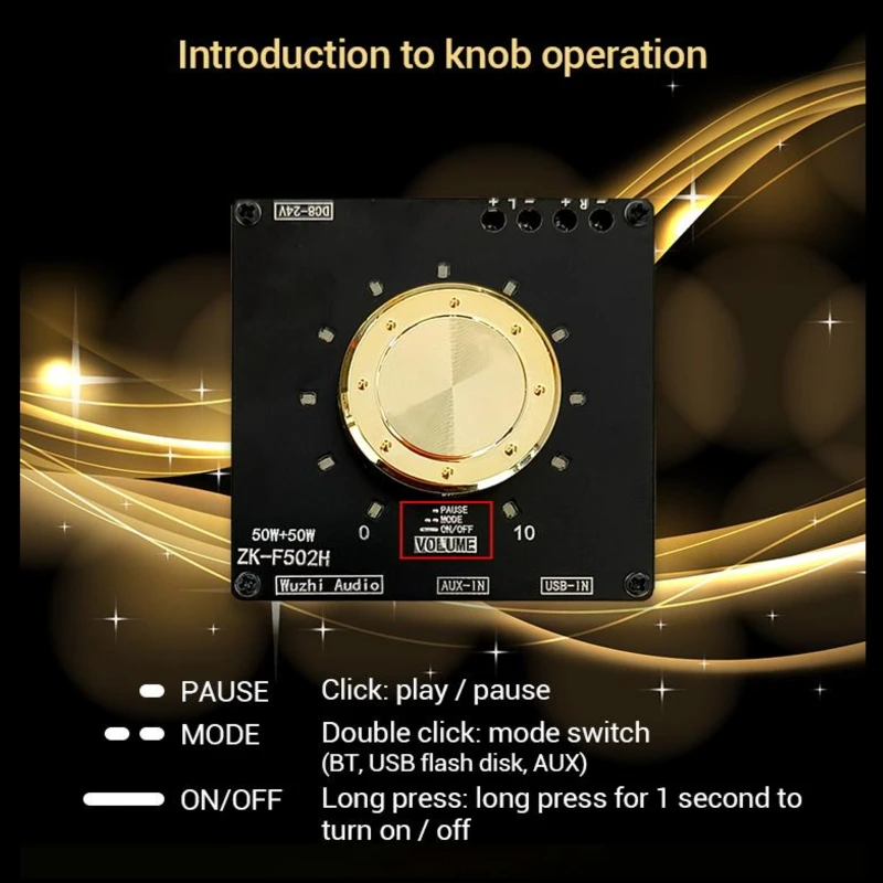 

ZK-F502H Плата усилителя реверберации 2,0 Channel50Wx2, аудио усилитель высокой мощности, bluetooth, аудио модуль 8-24 В для домашнего динамика