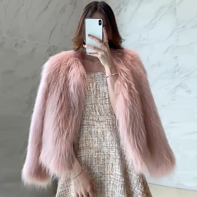 Fox Fur Grass Women's Short 2022 Winter Korean  Faux Mink Fur Mink Coat Fur Coat Luxury Elegant Lady O Neck fur Cardigan