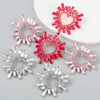 korean style shiny heart sunflower earrings womens artificial rhinestone stud earrings fashion party dinner jewelry