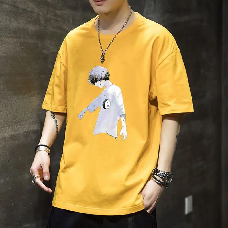 Мужская свободная футболка с круглым вырезом коротким рукавом