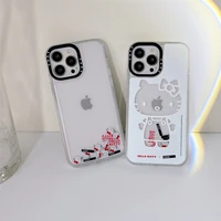 cute hello kitty transparent quicksand girls phone cases for iphone 13 12 11 pro max x xr xs max white hard brand cover