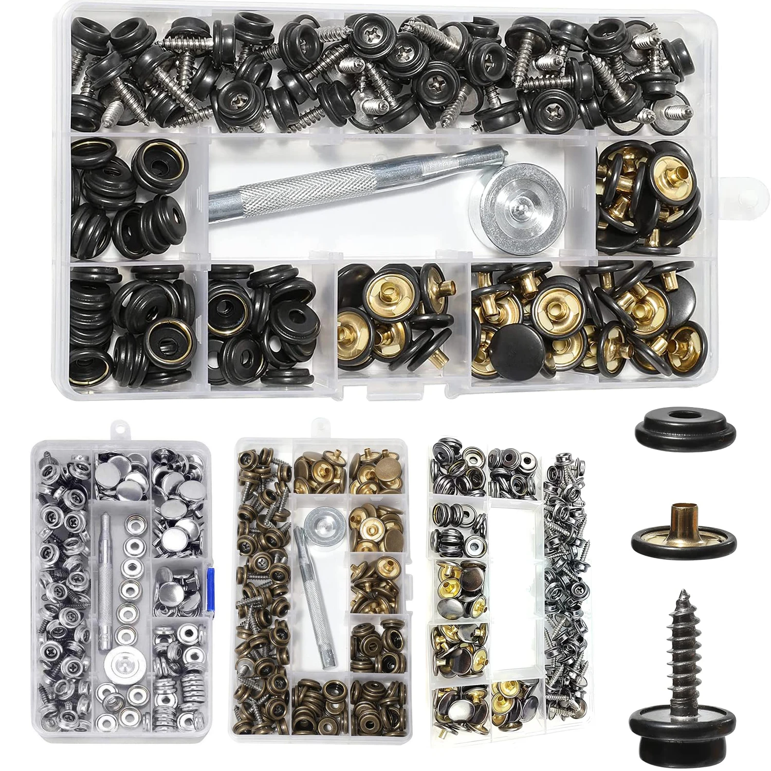 

150Pcs Screw Snaps Fastener Kit with Tool Marine Grade Stainless Steel Black Button Snaps Canvas Snaps for Boat Tent Leather