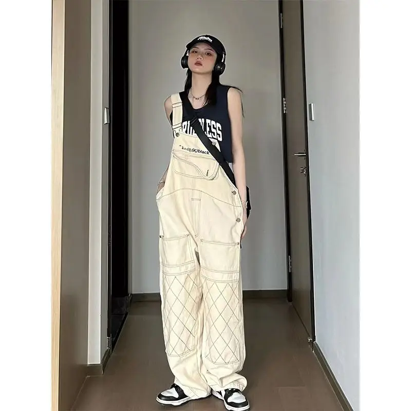 

New Fashion High-quality Suspender Jeans Women's Niche Design Straight Trousers Slim Fit Loose Slim Wide-leg Pants Trendy